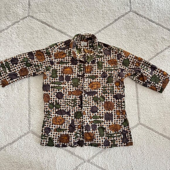 Vintage 60s/70s 'The Country Shirt' Kitchen Food Print Button-Up Novelty Print B - Picture 1 of 8